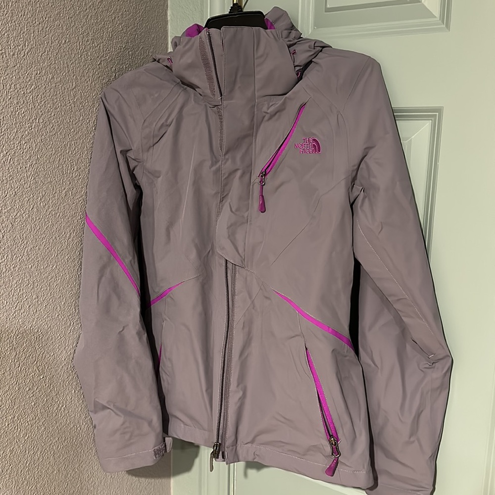 The North Face Hooded Rain Jacket Woman XS TB5M/TN5M Grey/Purple Accents